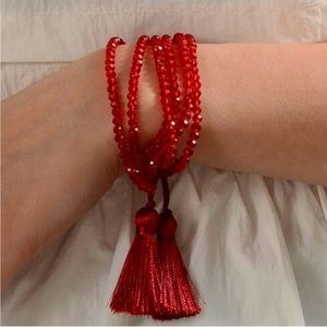 Urban Outfitters Bohemian Ice Red Crystal Multilayer Tassel Adjustable Bracelet